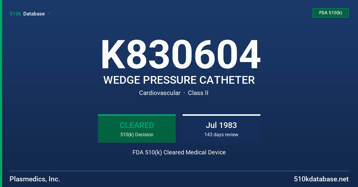 K830604 WEDGE PRESSURE CATHETER FDA 510(k) Cleared Medical Device