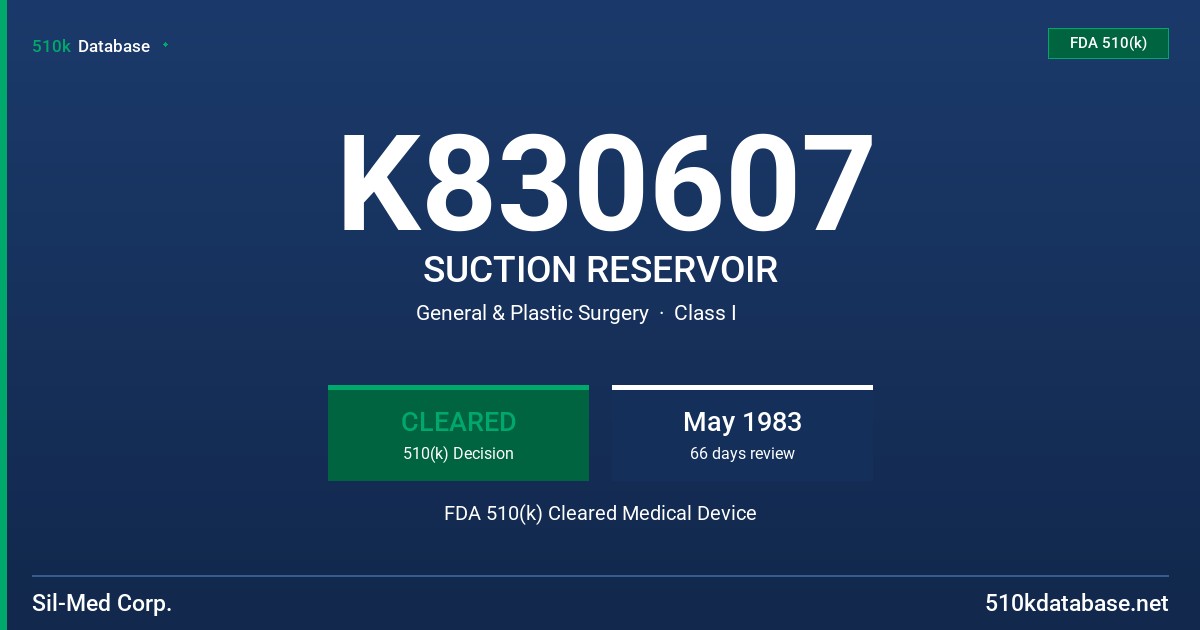 K830607 SUCTION RESERVOIR FDA 510(k) Cleared Medical Device