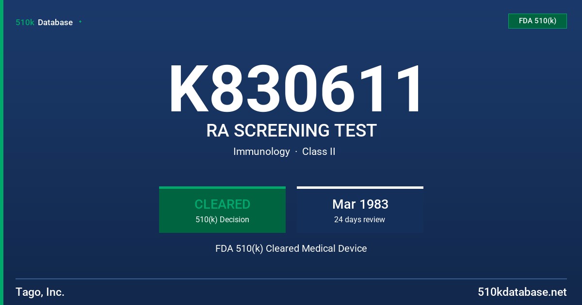 K830611 RA SCREENING TEST FDA 510(k) Cleared Medical Device
