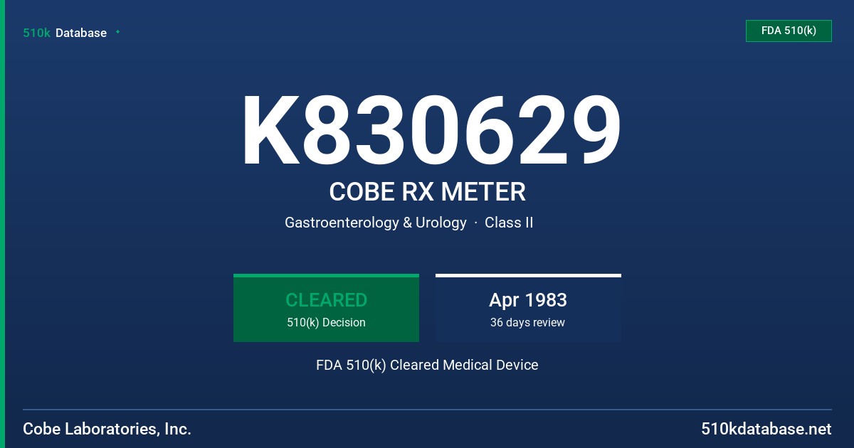 K830629 COBE RX METER FDA 510(k) Cleared Medical Device