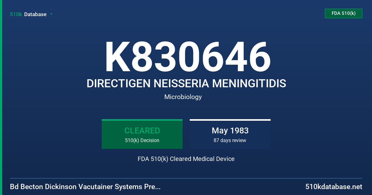K830646 DIRECTIGEN NEISSERIA MENINGITIDIS FDA 510(k) Cleared Medical Device