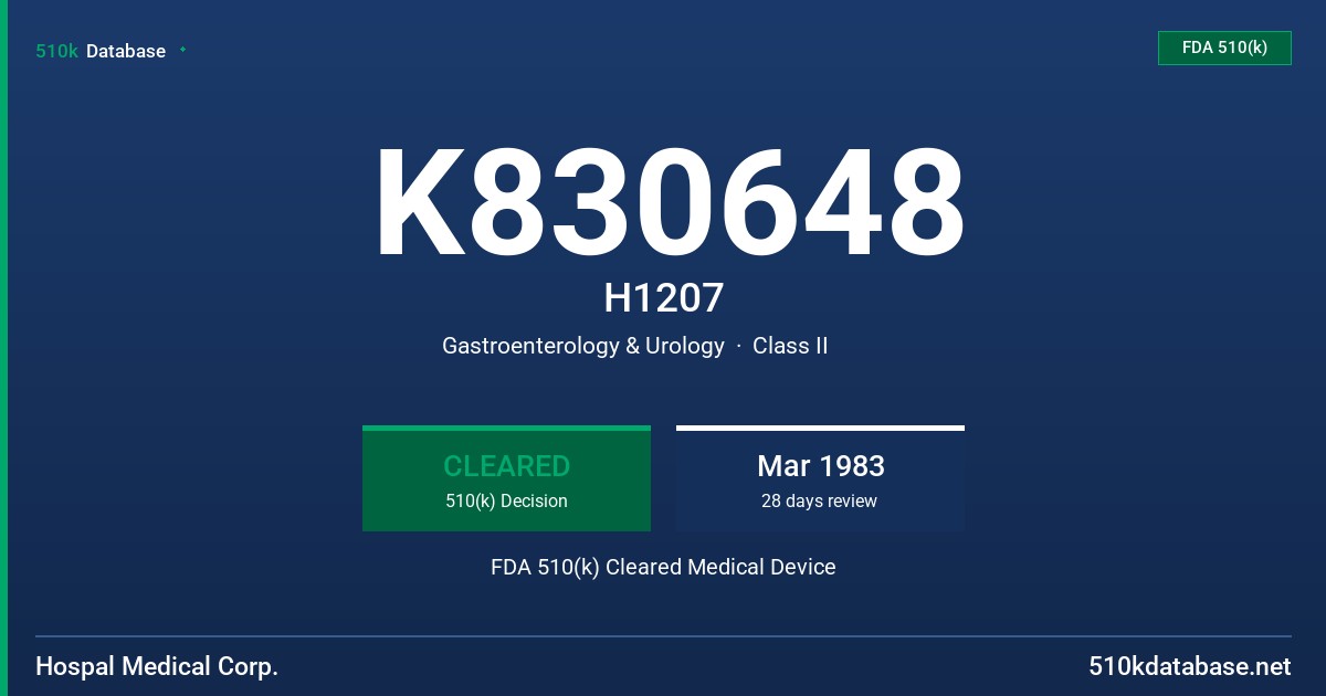 K830648 H1207 FDA 510(k) Cleared Medical Device