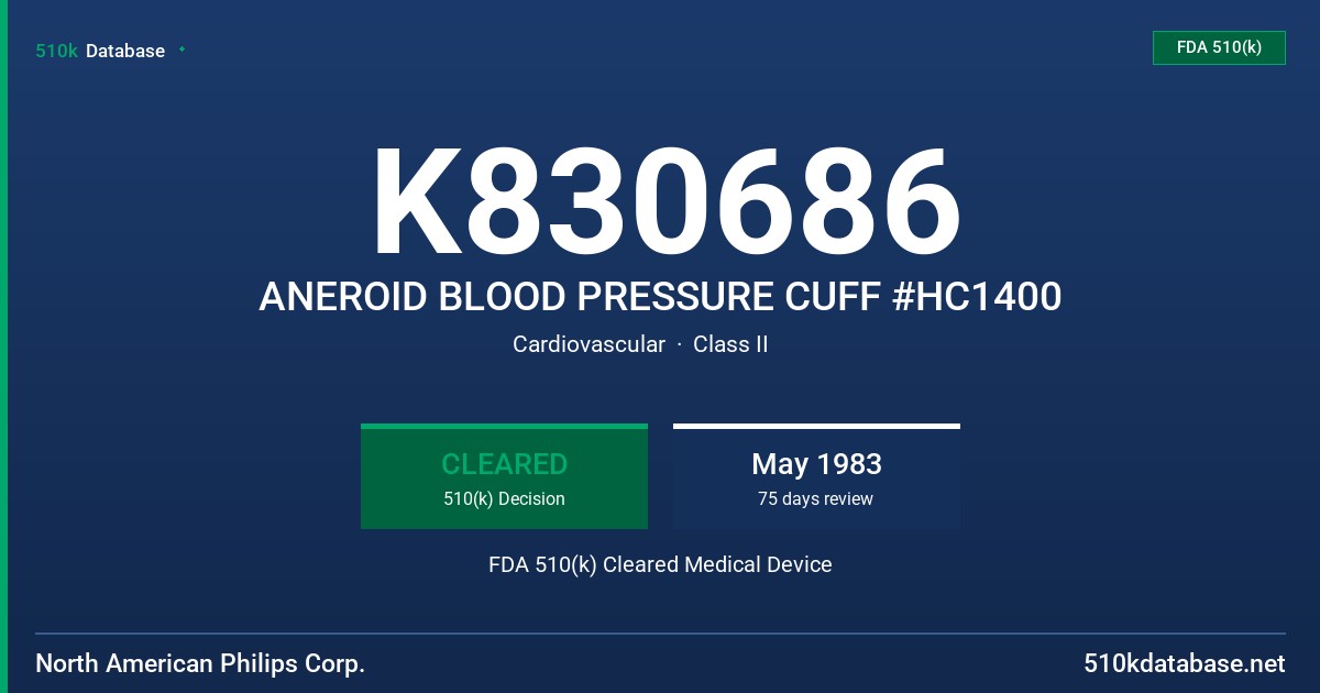 K830686 ANEROID BLOOD PRESSURE CUFF #HC1400 FDA 510(k) Cleared Medical Device
