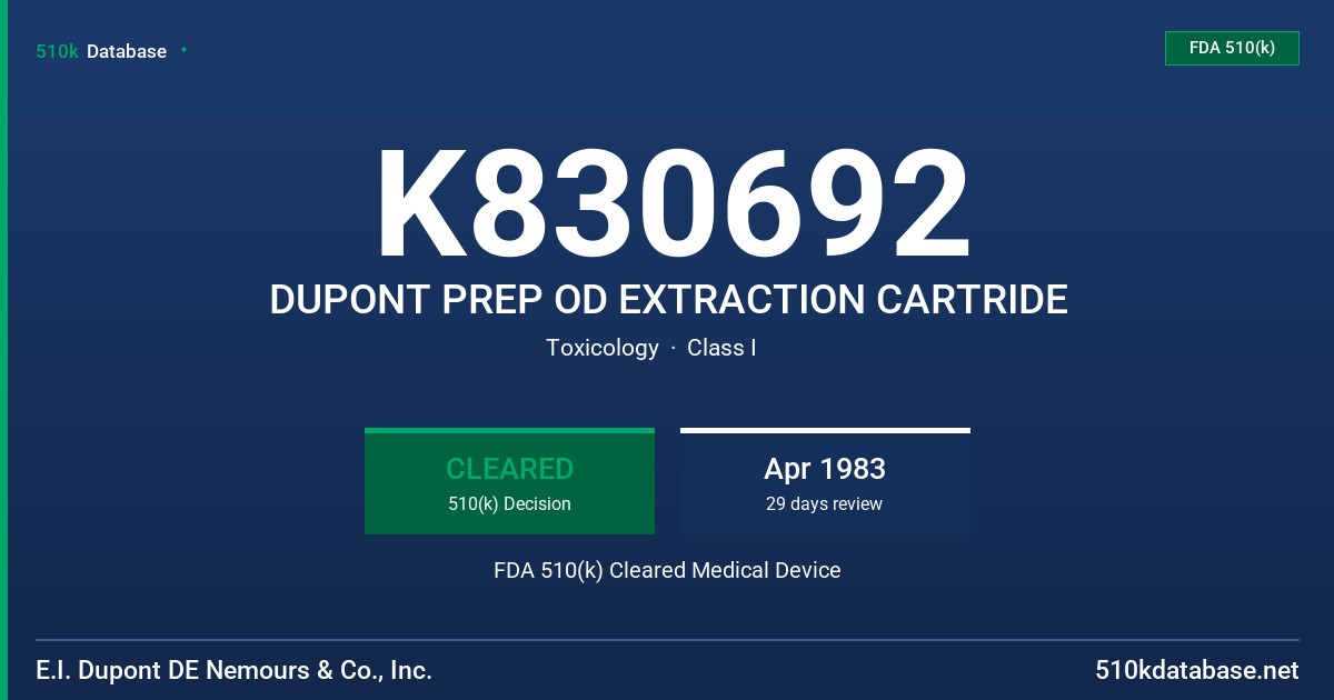 K830692 DUPONT PREP OD EXTRACTION CARTRIDE FDA 510(k) Cleared Medical Device