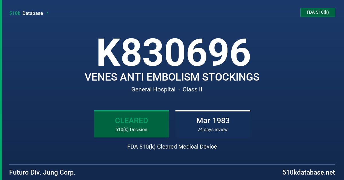 K830696 VENES ANTI EMBOLISM STOCKINGS FDA 510(k) Cleared Medical Device