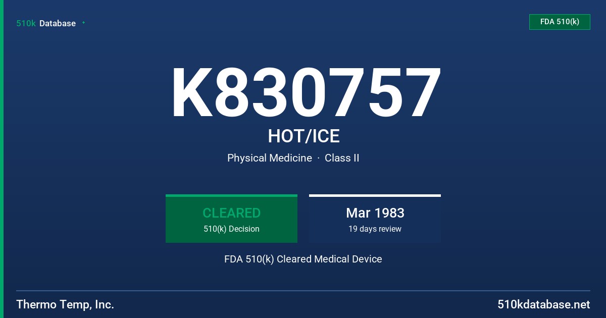 K830757 HOT/ICE FDA 510(k) Cleared Medical Device