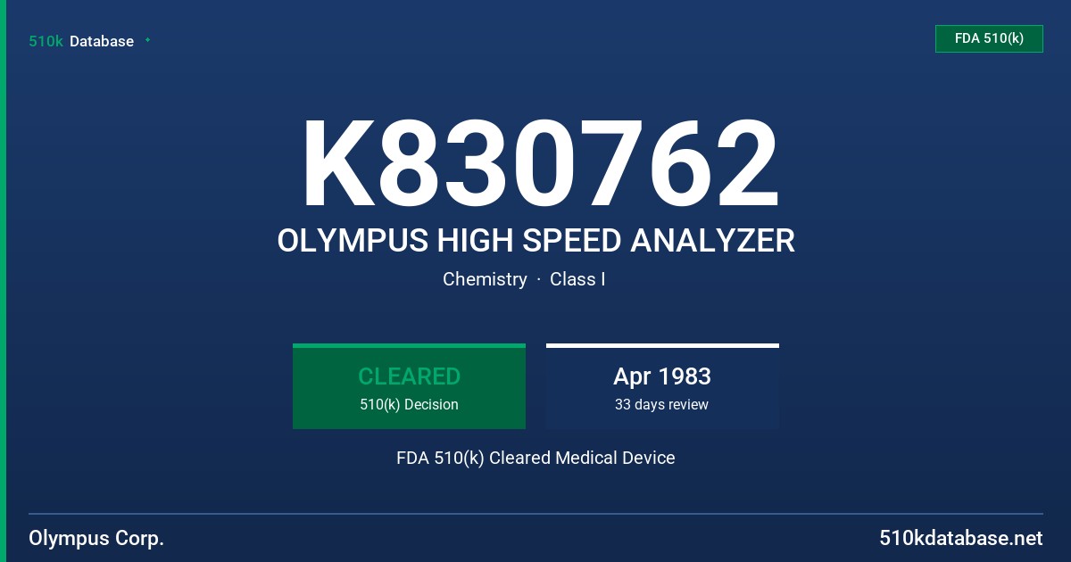 K830762 OLYMPUS HIGH SPEED ANALYZER FDA 510(k) Cleared Medical Device