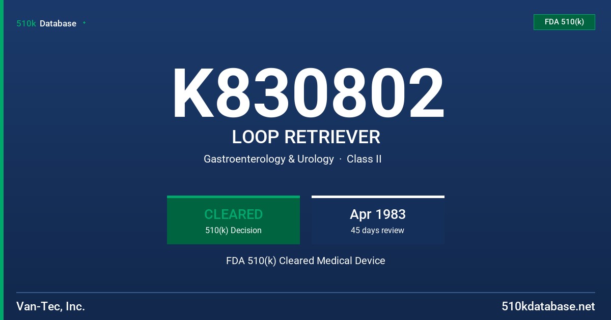 K830802 LOOP RETRIEVER FDA 510(k) Cleared Medical Device