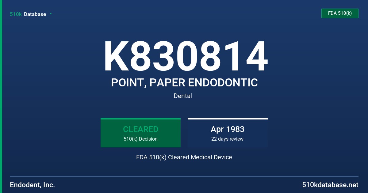 K830814 POINT, PAPER ENDODONTIC FDA 510(k) Cleared Medical Device
