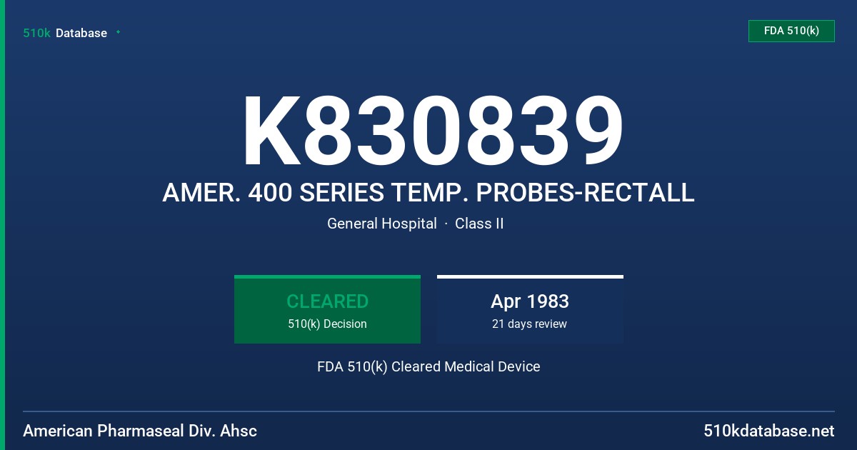 K830839 AMER. 400 SERIES TEMP. PROBES-RECTALL FDA 510(k) Cleared Medical Device