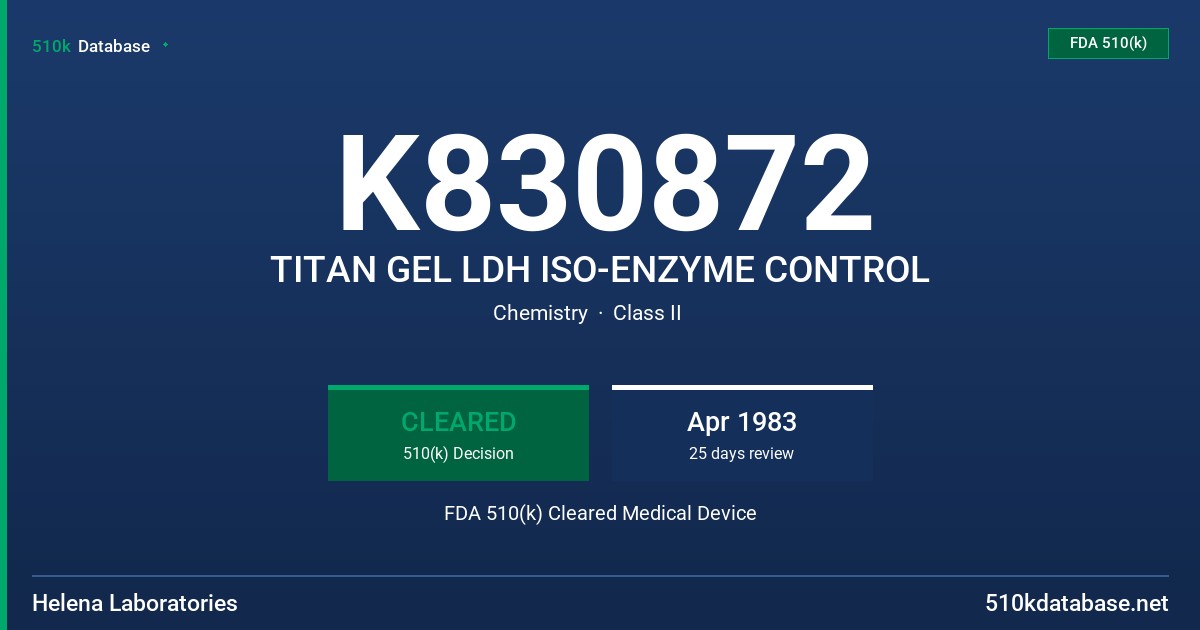 K830872 TITAN GEL LDH ISO-ENZYME CONTROL FDA 510(k) Cleared Medical Device