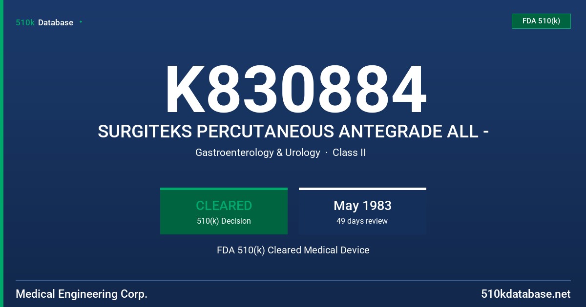 K830884 SURGITEKS PERCUTANEOUS ANTEGRADE ALL - FDA 510(k) Cleared Medical Device