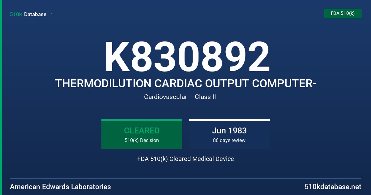 K830892 THERMODILUTION CARDIAC OUTPUT COMPUTER- FDA 510(k) Cleared Medical Device