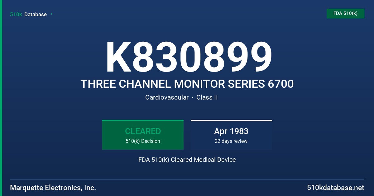 K830899 THREE CHANNEL MONITOR SERIES 6700 FDA 510(k) Cleared Medical Device