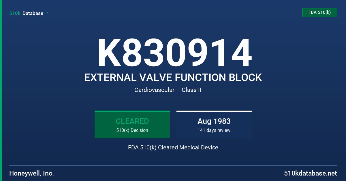 K830914 EXTERNAL VALVE FUNCTION BLOCK FDA 510(k) Cleared Medical Device