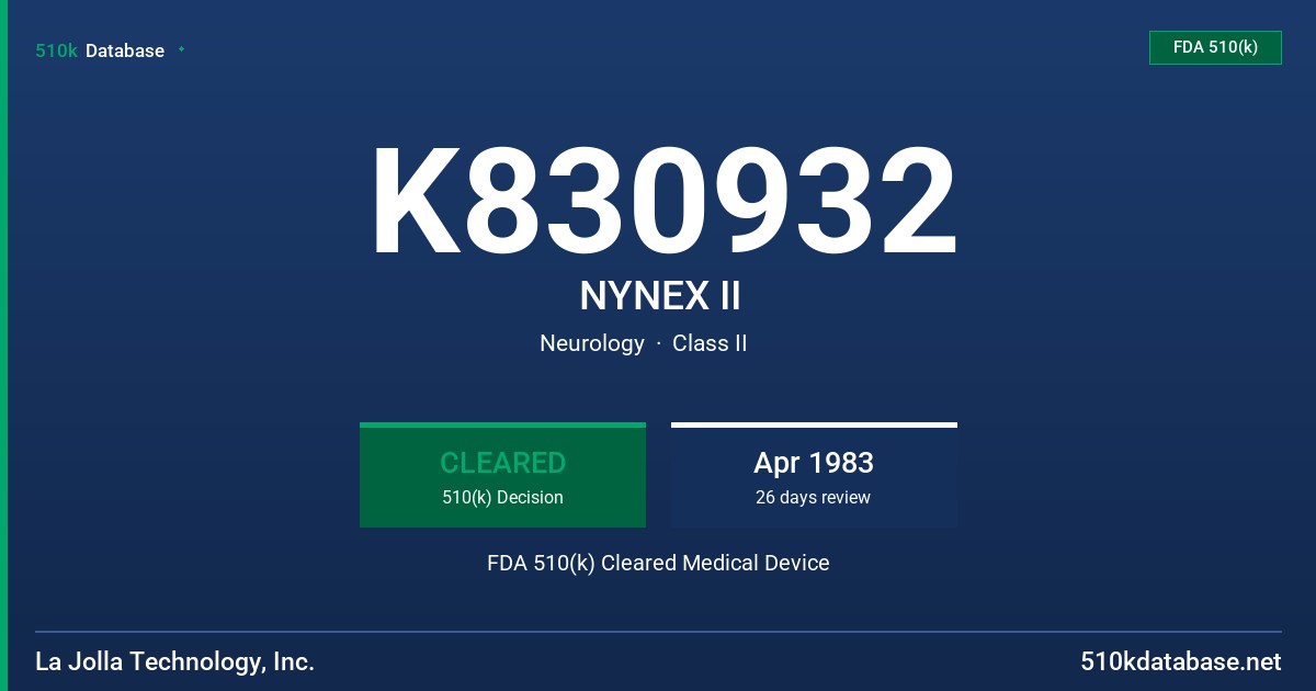K830932 NYNEX II FDA 510(k) Cleared Medical Device