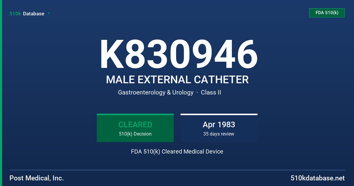 K830946 MALE EXTERNAL CATHETER FDA 510(k) Cleared Medical Device