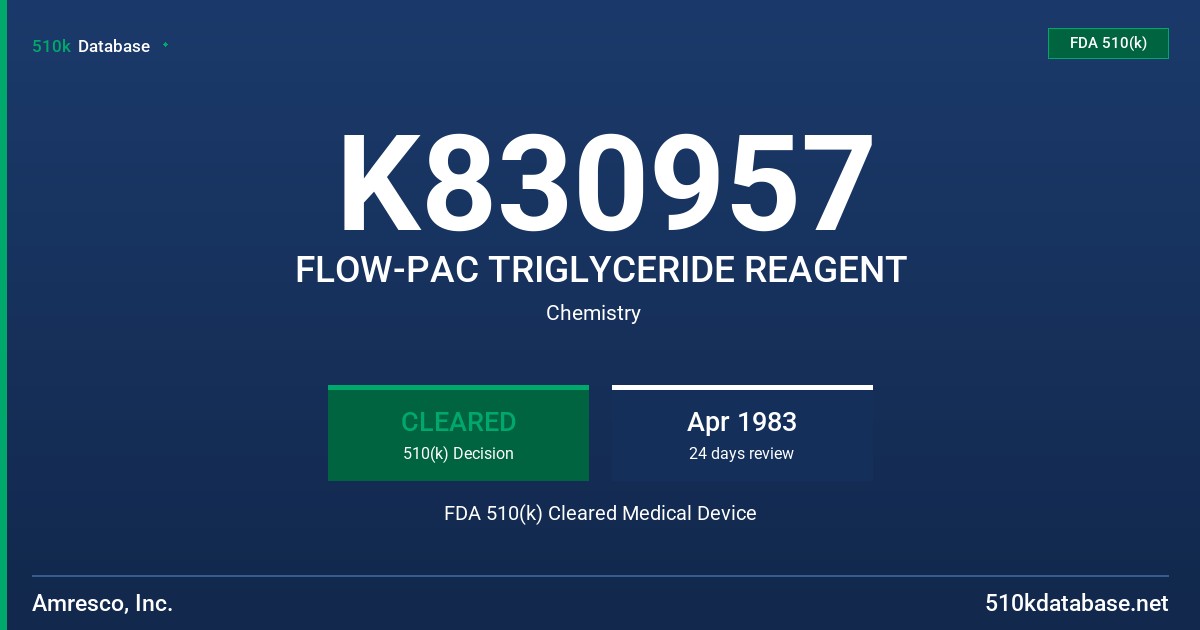 K830957 FLOW-PAC TRIGLYCERIDE REAGENT FDA 510(k) Cleared Medical Device