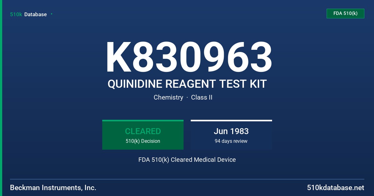 K830963 QUINIDINE REAGENT TEST KIT FDA 510(k) Cleared Medical Device