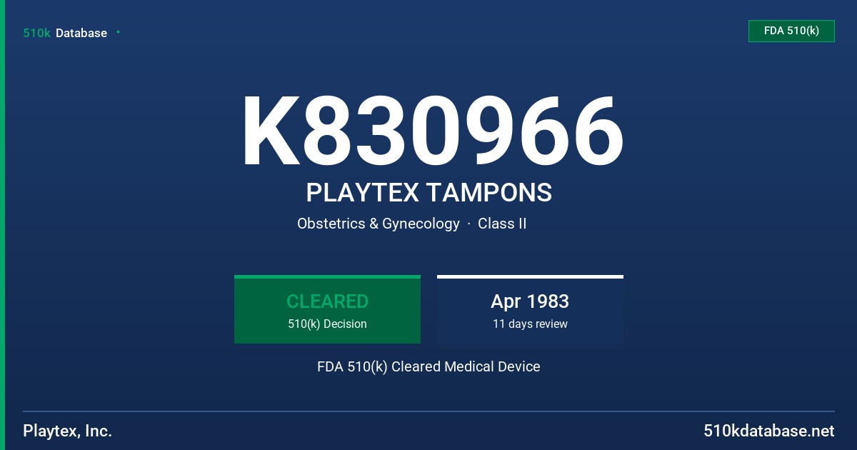 K830966 PLAYTEX TAMPONS FDA 510(k) Cleared Medical Device