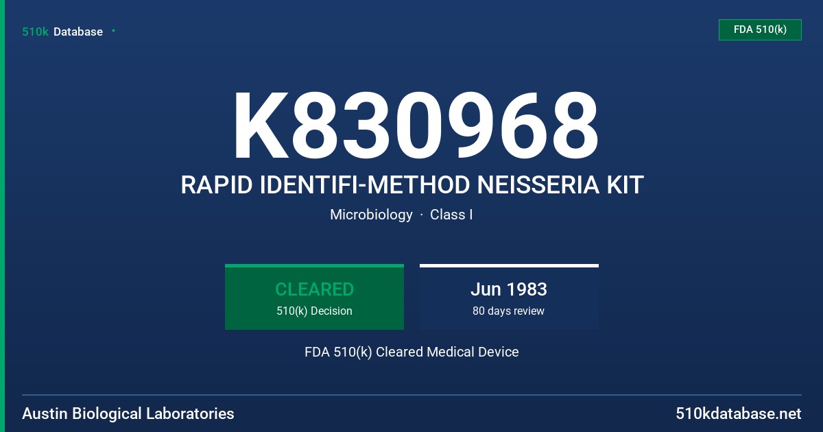 K830968 RAPID IDENTIFI-METHOD NEISSERIA KIT FDA 510(k) Cleared Medical Device