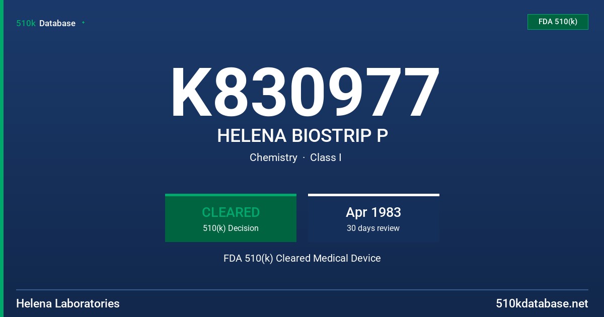 K830977 HELENA BIOSTRIP P FDA 510(k) Cleared Medical Device