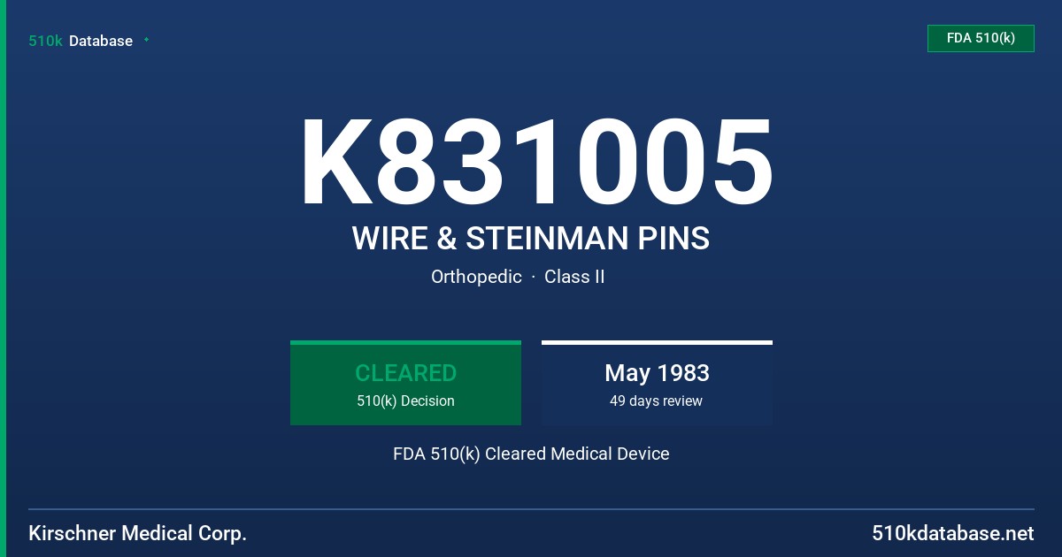 K831005 WIRE & STEINMAN PINS FDA 510(k) Cleared Medical Device