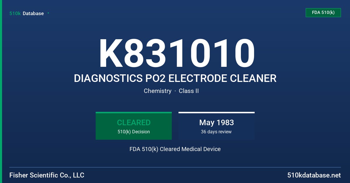 K831010 DIAGNOSTICS PO2 ELECTRODE CLEANER FDA 510(k) Cleared Medical Device