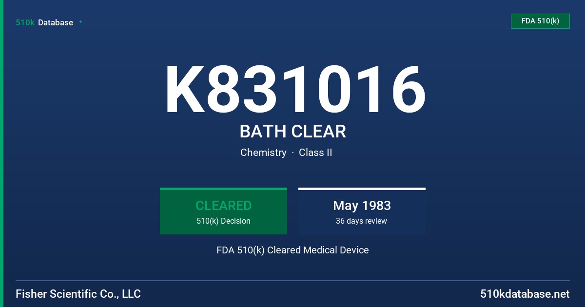 K831016 BATH CLEAR FDA 510(k) Cleared Medical Device