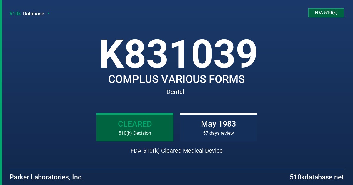 K831039 COMPLUS VARIOUS FORMS FDA 510(k) Cleared Medical Device