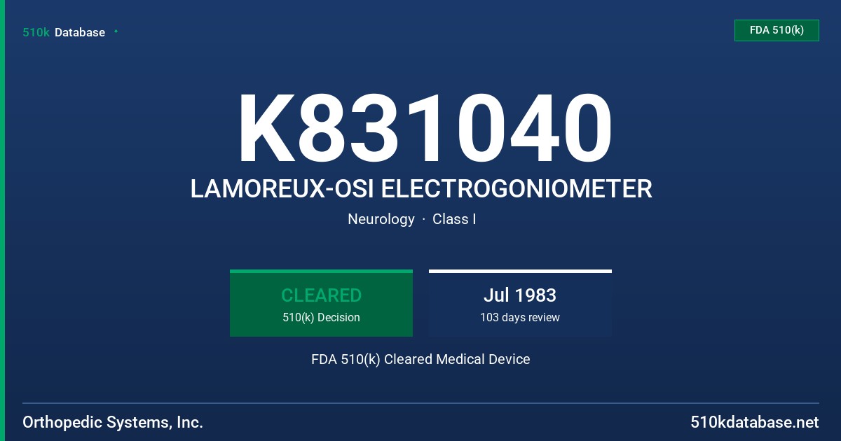 K831040 LAMOREUX-OSI ELECTROGONIOMETER FDA 510(k) Cleared Medical Device