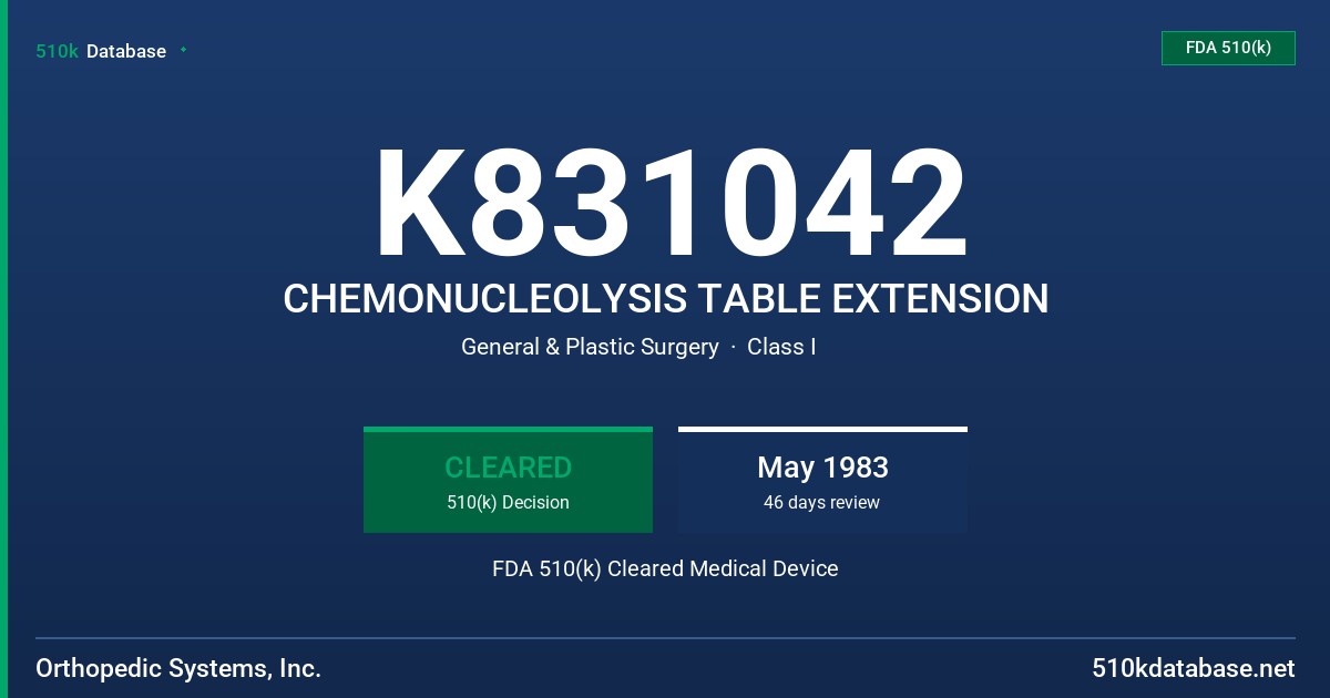 K831042 CHEMONUCLEOLYSIS TABLE EXTENSION FDA 510(k) Cleared Medical Device