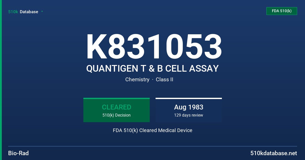 K831053 QUANTIGEN T & B CELL ASSAY FDA 510(k) Cleared Medical Device