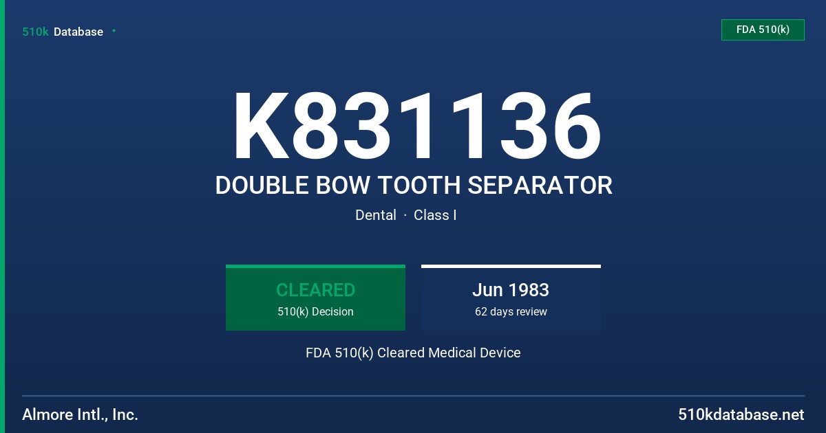 K831136 DOUBLE BOW TOOTH SEPARATOR FDA 510(k) Cleared Medical Device