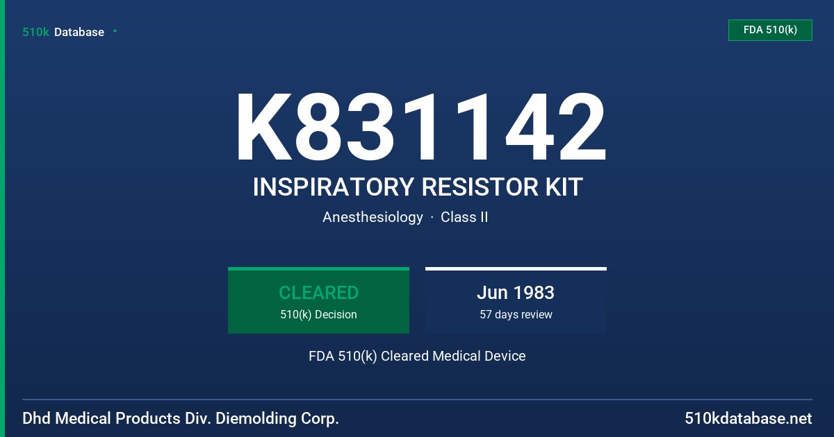 K831142 INSPIRATORY RESISTOR KIT FDA 510(k) Cleared Medical Device