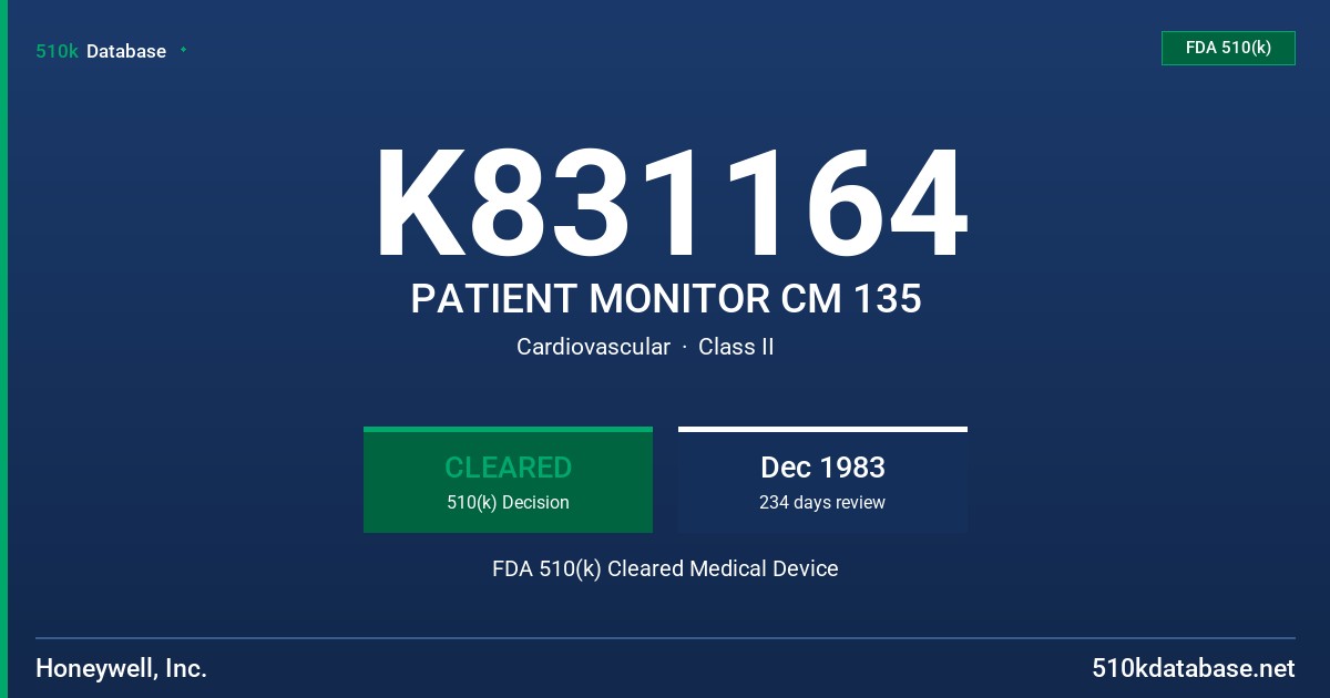 K831164 PATIENT MONITOR CM 135 FDA 510(k) Cleared Medical Device