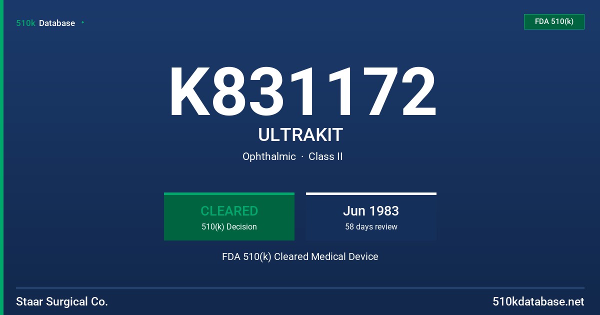 K831172 ULTRAKIT FDA 510(k) Cleared Medical Device