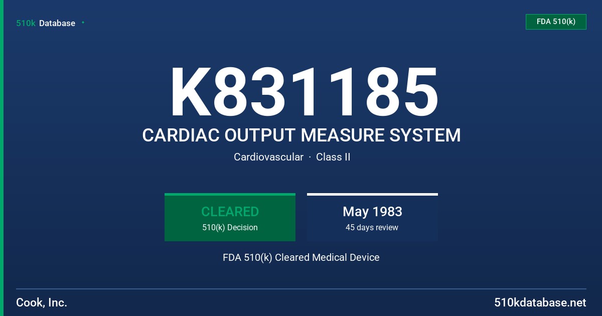 K831185 CARDIAC OUTPUT MEASURE SYSTEM FDA 510(k) Cleared Medical Device