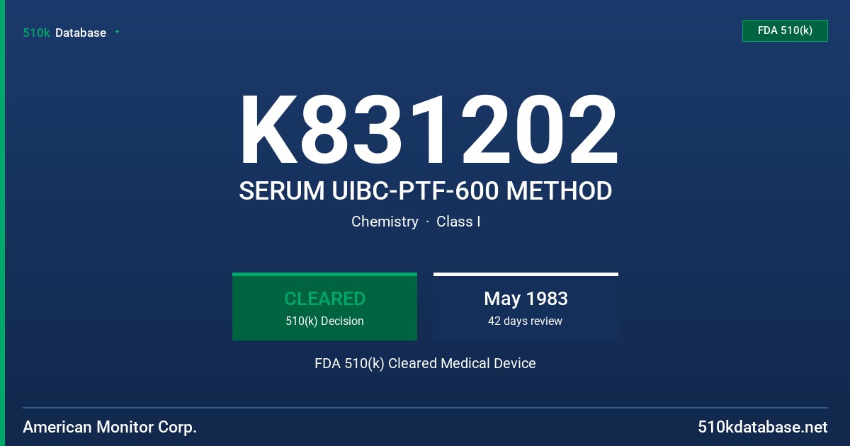 K831202 SERUM UIBC-PTF-600 METHOD FDA 510(k) Cleared Medical Device