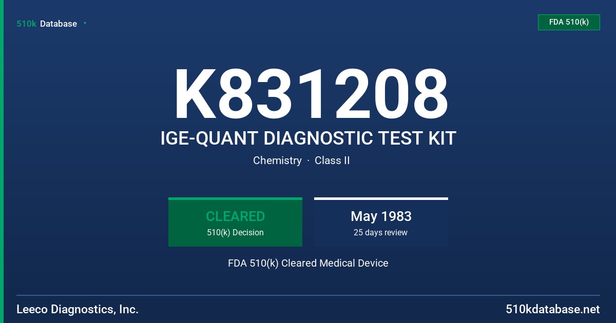 K831208 IGE-QUANT DIAGNOSTIC TEST KIT FDA 510(k) Cleared Medical Device