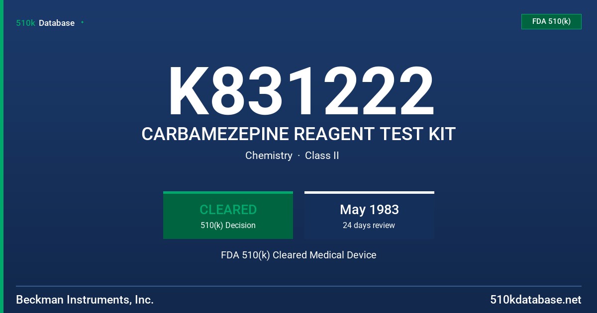 K831222 CARBAMEZEPINE REAGENT TEST KIT FDA 510(k) Cleared Medical Device