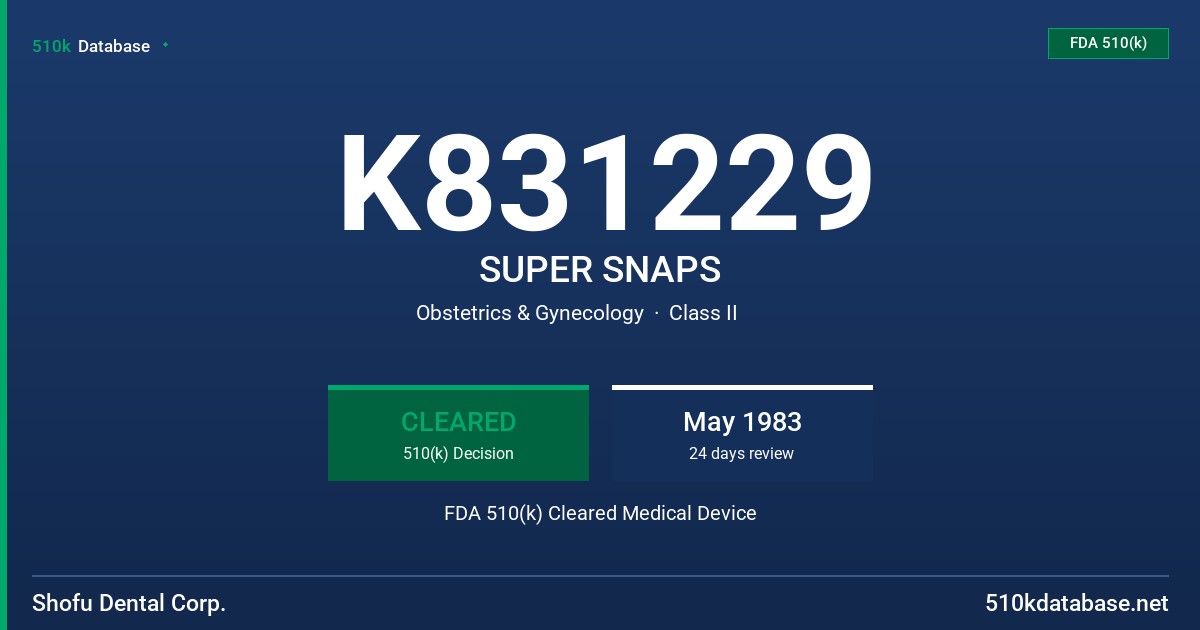 K831229 SUPER SNAPS FDA 510(k) Cleared Medical Device
