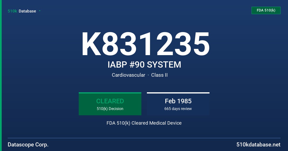 K831235 IABP #90 SYSTEM FDA 510(k) Cleared Medical Device