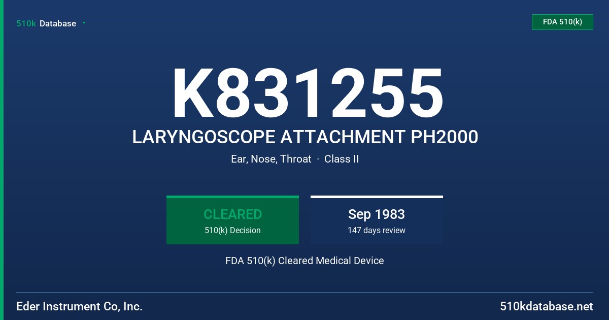 K831255 LARYNGOSCOPE ATTACHMENT PH2000 FDA 510(k) Cleared Medical Device