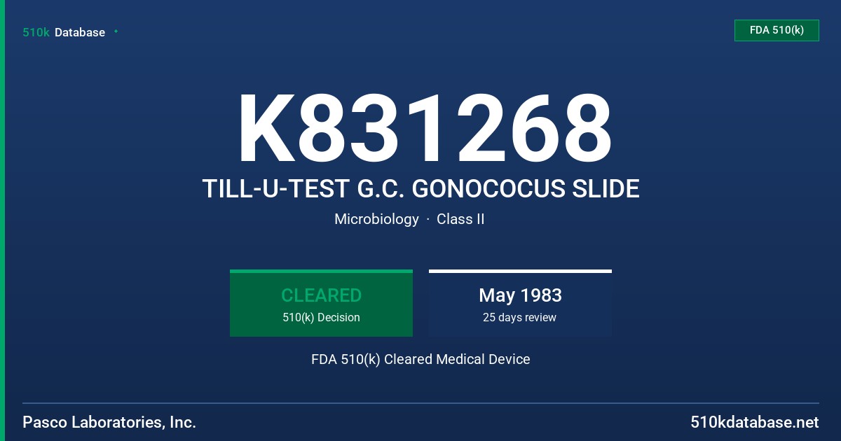 K831268 TILL-U-TEST G.C. GONOCOCUS SLIDE FDA 510(k) Cleared Medical Device