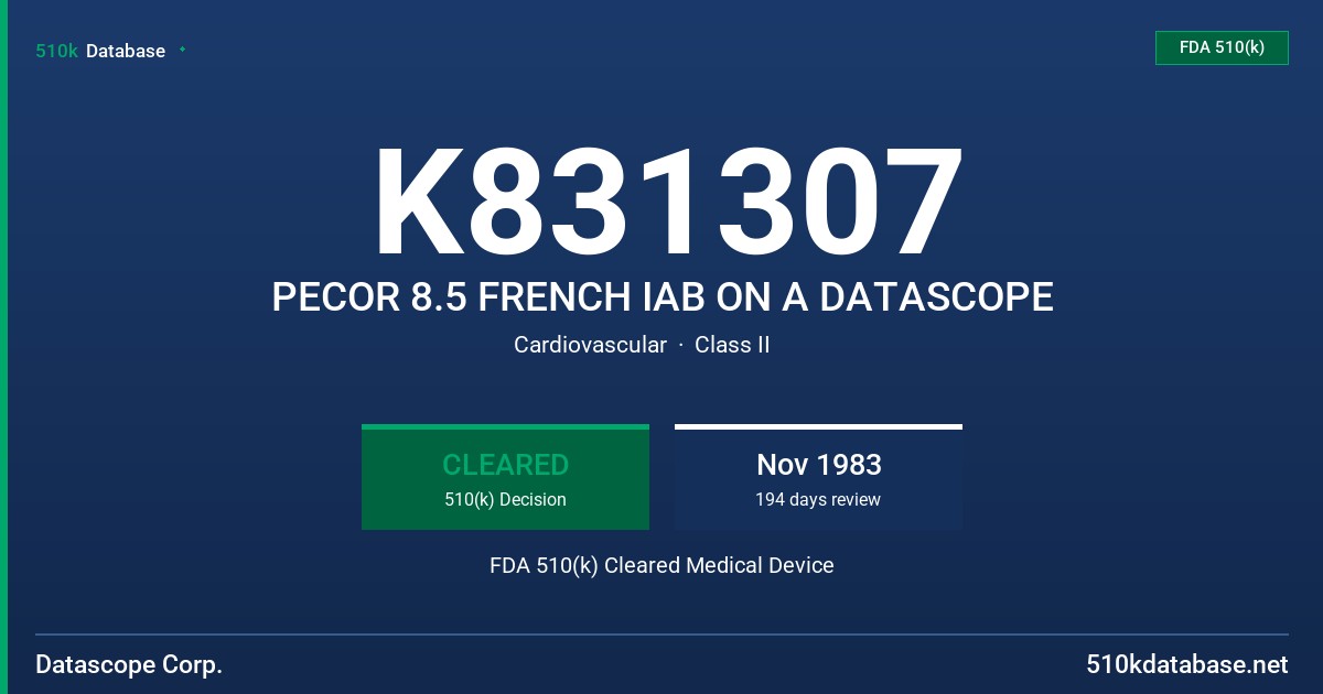K831307 PECOR 8.5 FRENCH IAB ON A DATASCOPE FDA 510(k) Cleared Medical Device