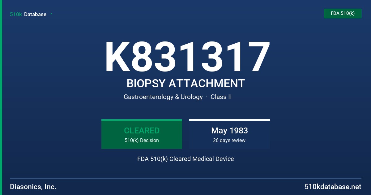 K831317 BIOPSY ATTACHMENT FDA 510(k) Cleared Medical Device
