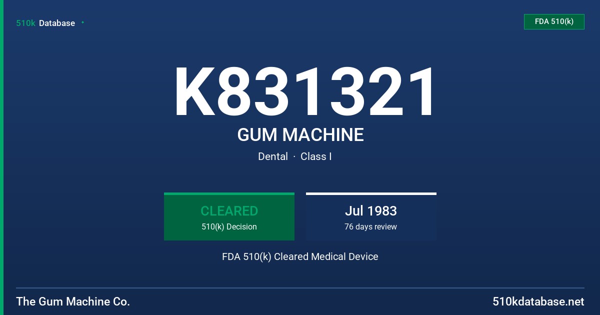 K831321 GUM MACHINE FDA 510(k) Cleared Medical Device