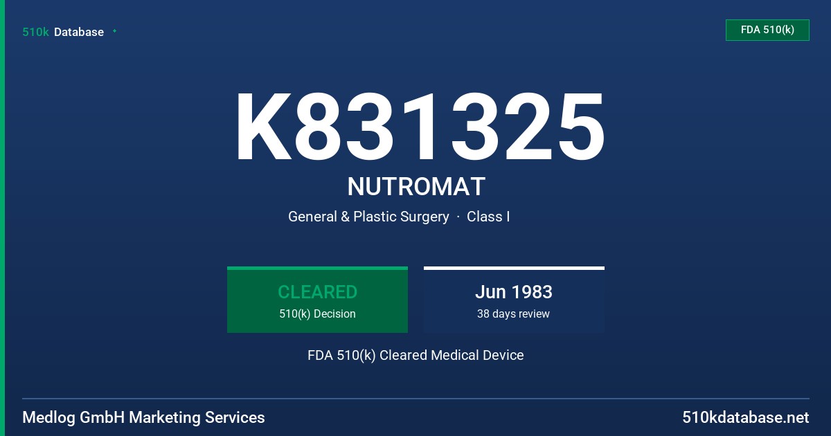 K831325 NUTROMAT FDA 510(k) Cleared Medical Device
