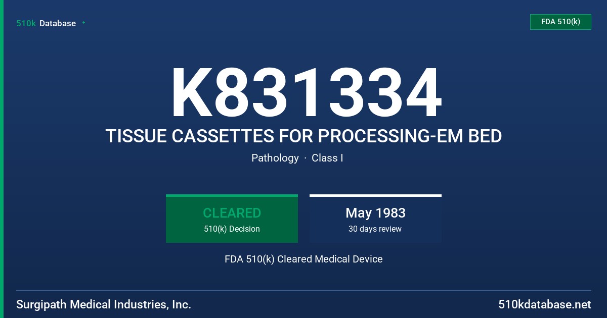 K831334 TISSUE CASSETTES FOR PROCESSING-EM BED FDA 510(k) Cleared Medical Device